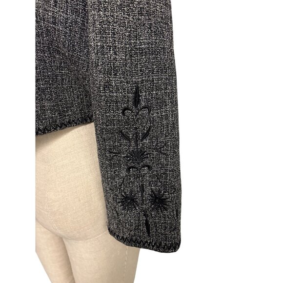 Georgiou Studio Womens Black White Tweed Embroidered Button-Up Blazer Size 8 - Picture 11 of 16